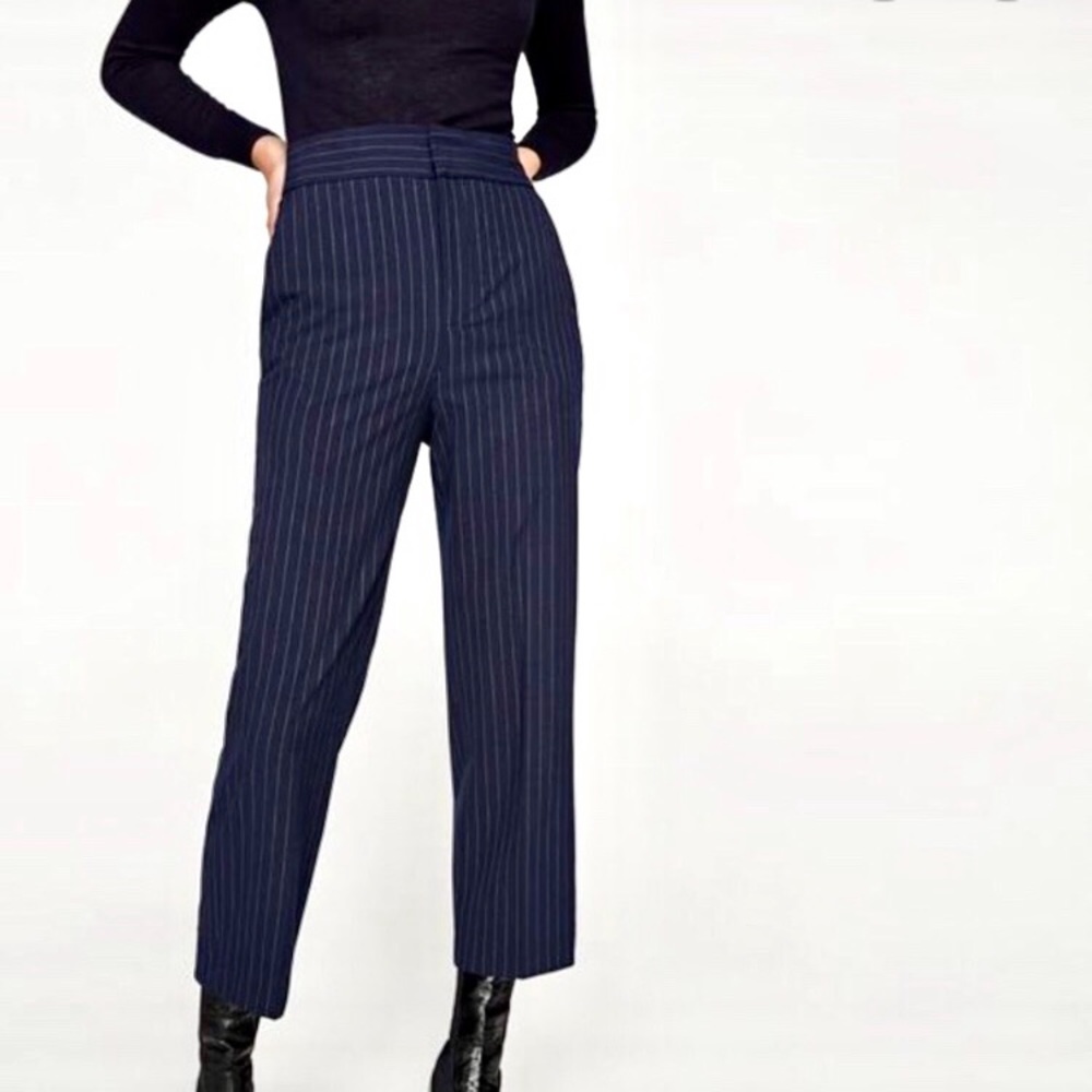 Zara Navy Blue Pinstripe Dress Pant Trousers XS